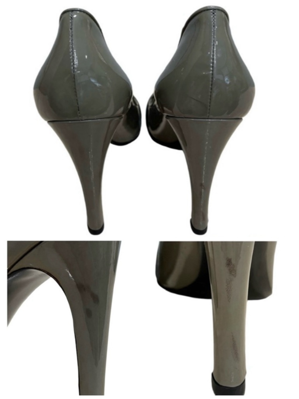GUCCI Olive Green Gray Patent Leather Buckle Pumps US 10 B - Picture 13 of 14